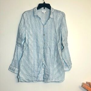 J. Jill Love Linen Striped Button Front Long Sleeve Tunic Shirt Large